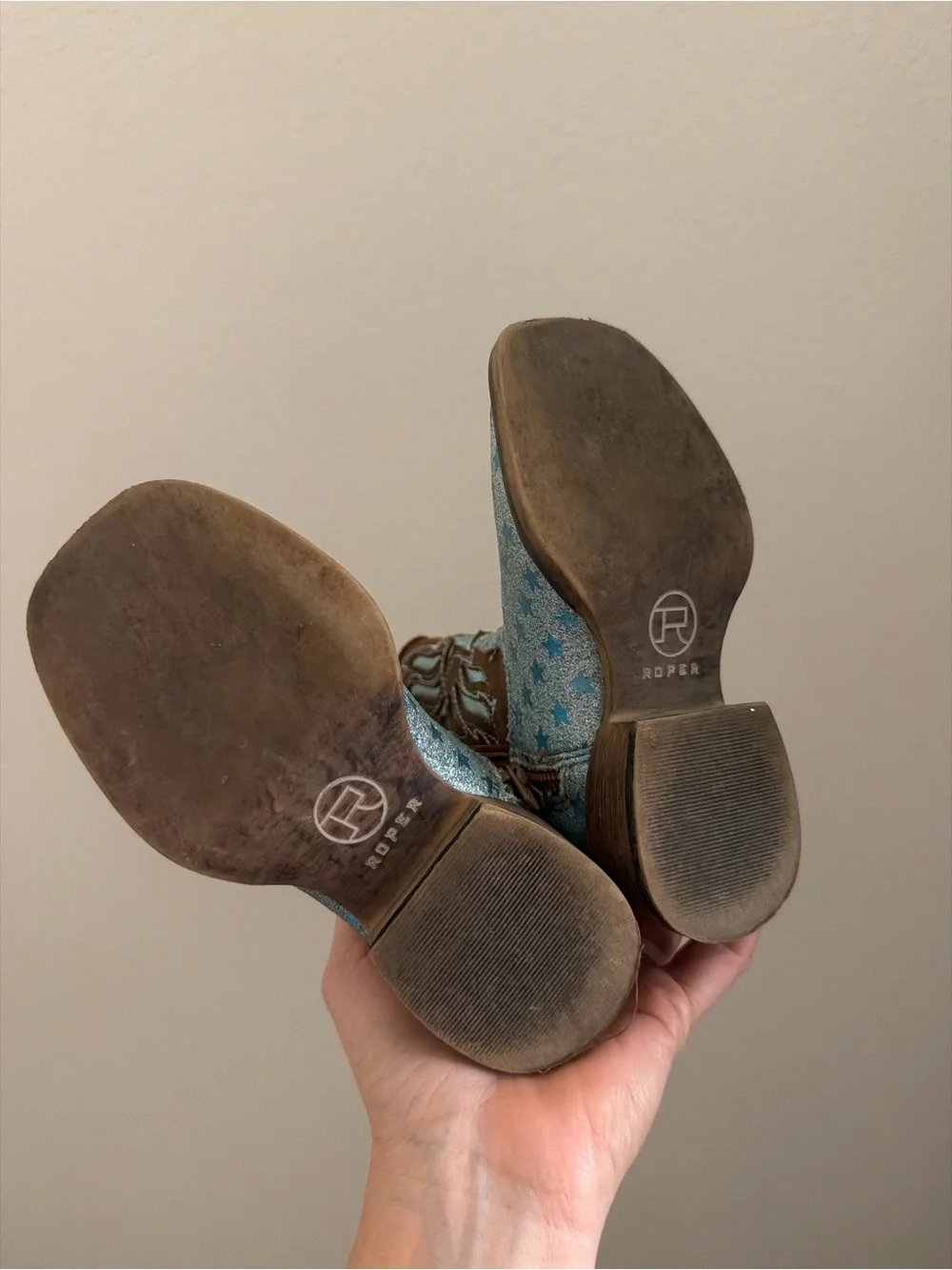 Roper Kids Brown and Light Blue Glitter Star Cowboy Boots